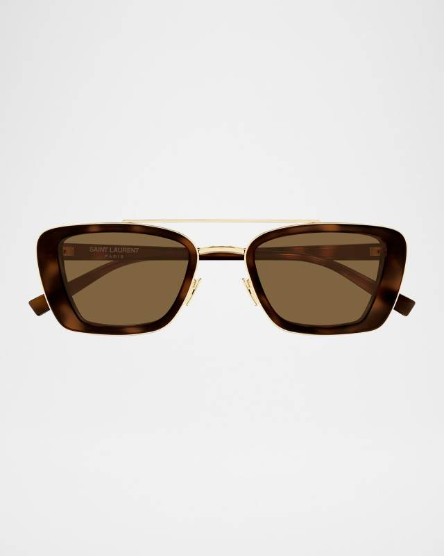 50mm Rectangular Acetate & Metal Sunglasses